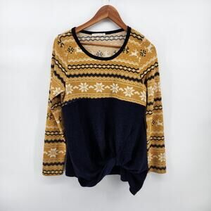 Twenty Second Women's Large Reindeer Snowflake Sweater Knotted Front Hem